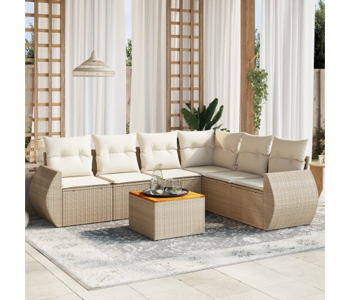 Set sofás de jardín 7 piezas y cojines ratán sintético beige