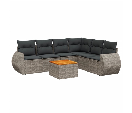 Set de sofás de jardín 7 piezas con cojines ratán PE gris