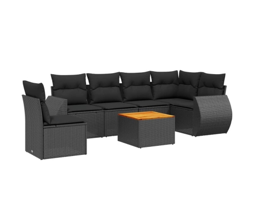 Set de comedor de jardín 7 pzas y cojines ratán sintético negro