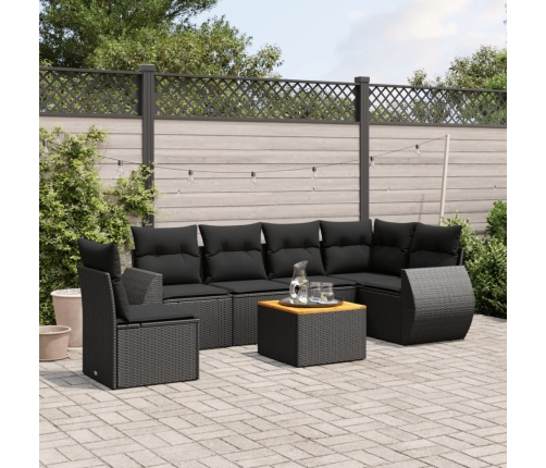 Set de comedor de jardín 7 pzas y cojines ratán sintético negro