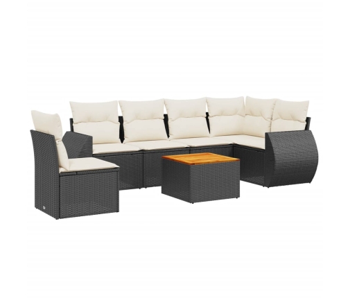 Set de comedor de jardín 7 pzas y cojines ratán sintético negro