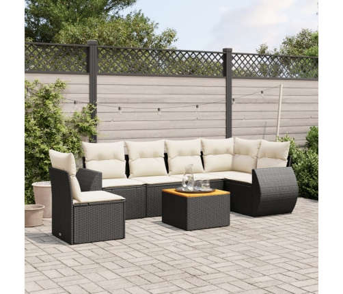 Set de comedor de jardín 7 pzas y cojines ratán sintético negro