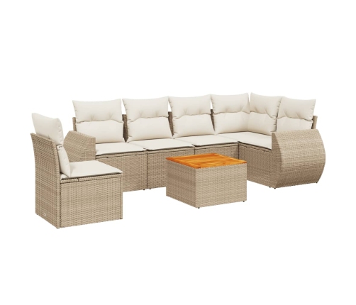 Set sofás de jardín 7 piezas y cojines ratán sintético beige