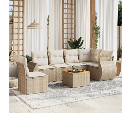 Set sofás de jardín 7 piezas y cojines ratán sintético beige