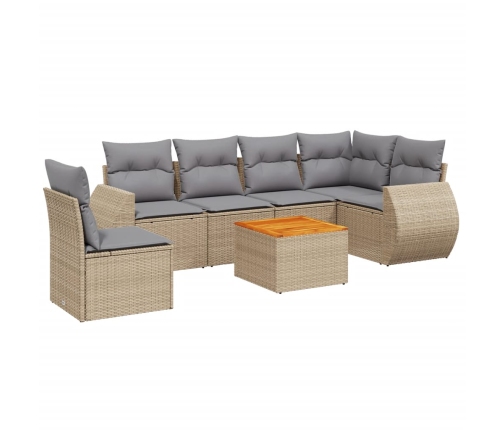 Set sofás de jardín 7 piezas y cojines ratán sintético beige