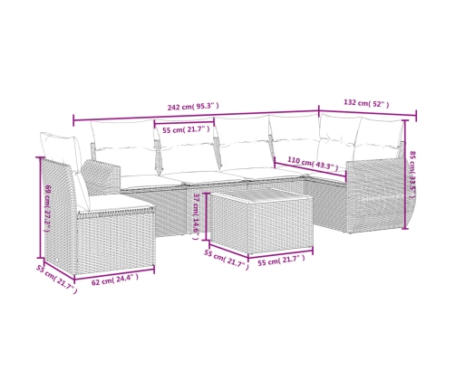 Set sofás de jardín 7 piezas y cojines ratán sintético beige
