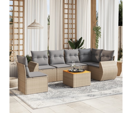 Set sofás de jardín 7 piezas y cojines ratán sintético beige