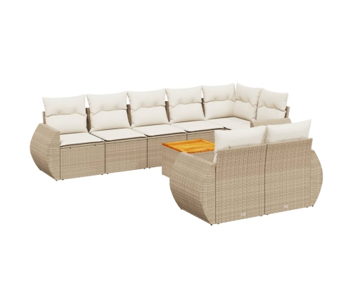 Set de sofás de jardín 9 pzas con cojines ratán sintético beige