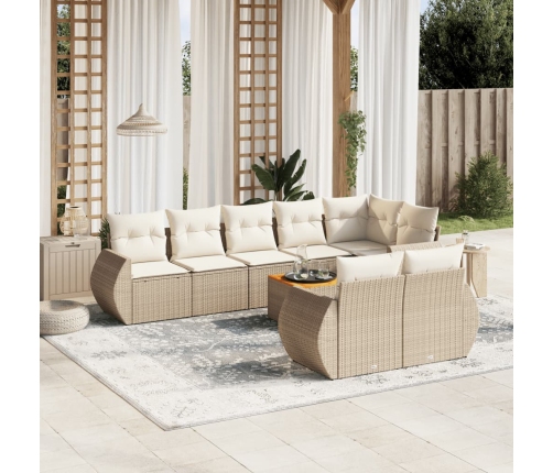 Set de sofás de jardín 9 pzas con cojines ratán sintético beige