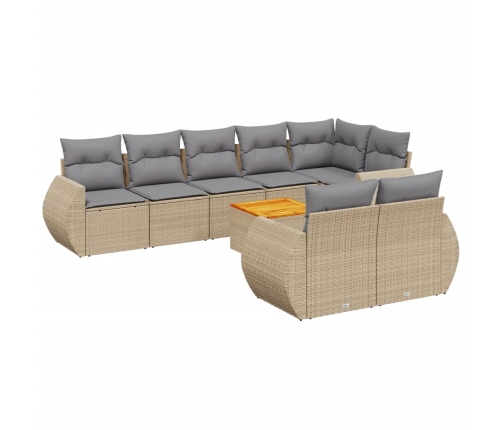 Set de sofás de jardín 9 pzas con cojines ratán sintético beige