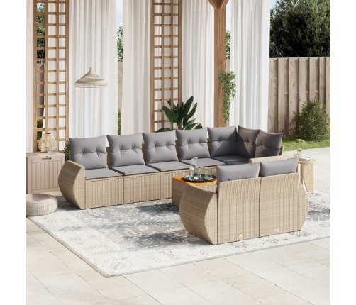 Set de sofás de jardín 9 pzas con cojines ratán sintético beige