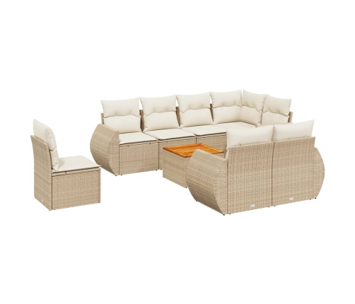Set de sofás de jardín 9 pzas con cojines ratán sintético beige