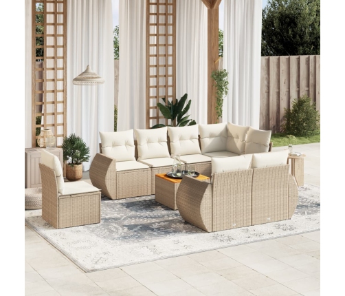 Set de sofás de jardín 9 pzas con cojines ratán sintético beige