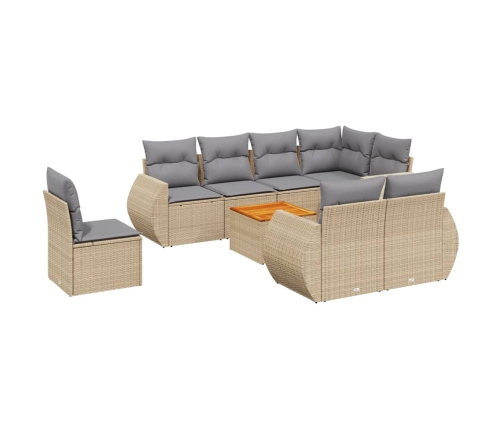 Set de sofás de jardín 9 pzas con cojines ratán sintético beige