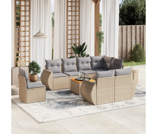 Set de sofás de jardín 9 pzas con cojines ratán sintético beige