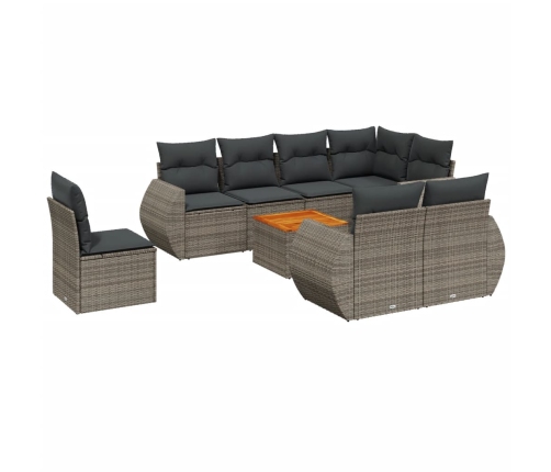 Set de muebles de jardín 9 pzas y cojines ratán sintético gris