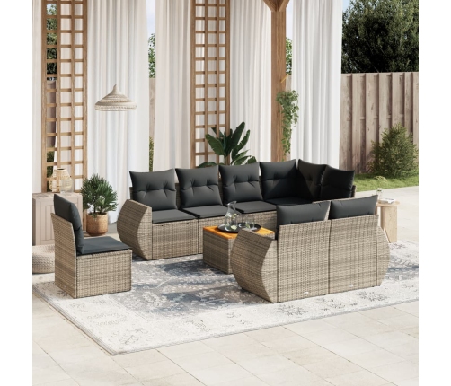 Set de muebles de jardín 9 pzas y cojines ratán sintético gris