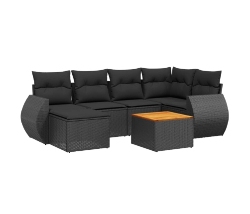 Set de comedor de jardín 7 pzas y cojines ratán sintético negro