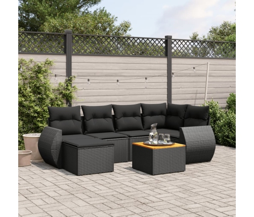 Set de comedor de jardín 7 pzas y cojines ratán sintético negro