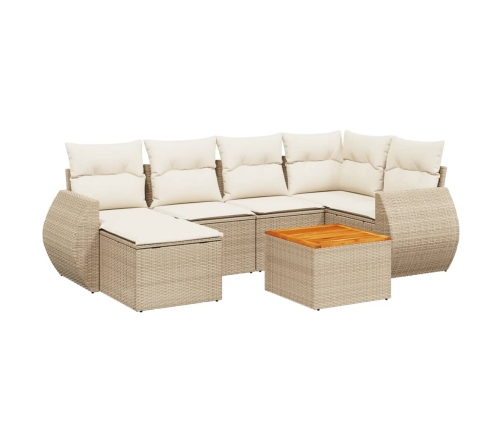 Set sofás de jardín 7 piezas y cojines ratán sintético beige