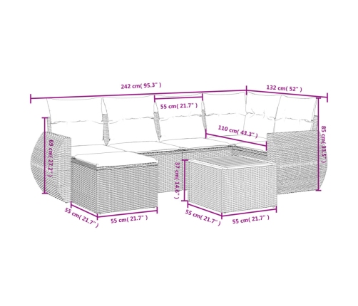 Set sofás de jardín 7 piezas y cojines ratán sintético beige