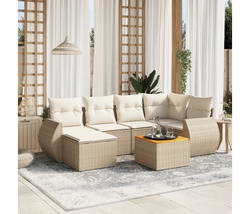 Set sofás de jardín 7 piezas y cojines ratán sintético beige