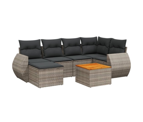 Set de sofás de jardín 7 piezas con cojines ratán PE gris