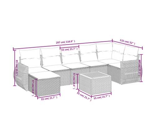 Set de sofás de jardín 8 pzas y cojines ratán sintético gris