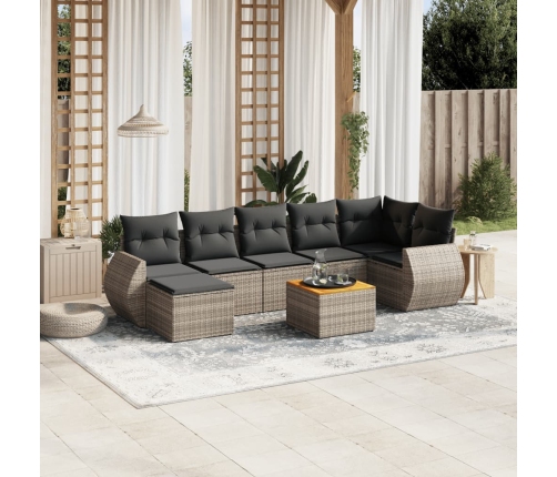 Set de sofás de jardín 8 pzas y cojines ratán sintético gris