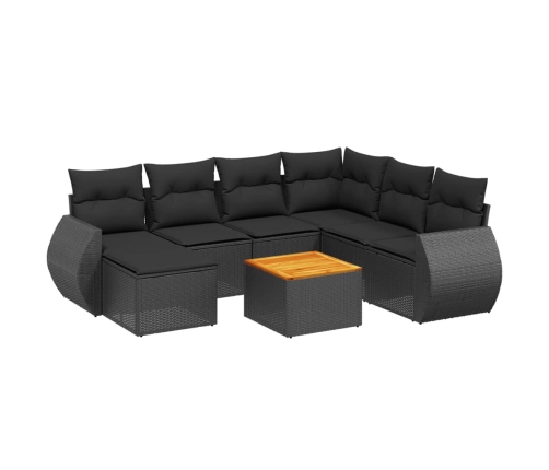 Set de sofás de jardín 8 piezas y cojines ratán sintético negro
