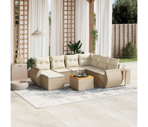 Juego de sofás de jardín con cojines beige 8 pzas ratán PE