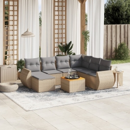 Juego de sofás de jardín con cojines beige 8 pzas ratán PE
