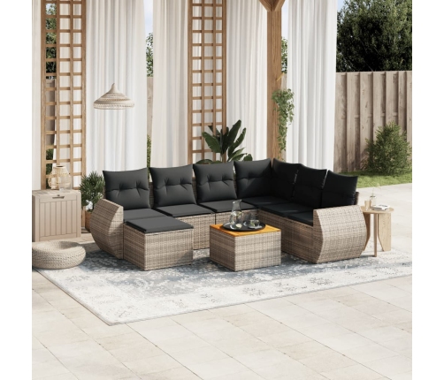 Set de sofás de jardín 8 pzas y cojines ratán sintético gris