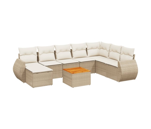 Set de sofás de jardín 9 pzas con cojines ratán sintético beige