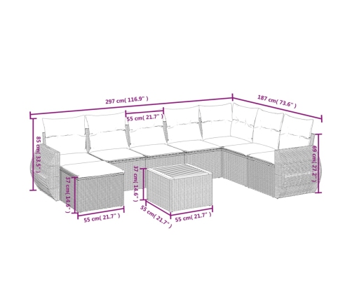 Set de sofás de jardín 9 pzas con cojines ratán sintético beige