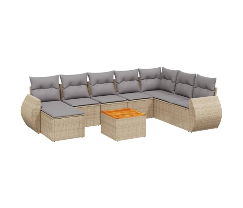 Set de sofás de jardín 9 pzas con cojines ratán sintético beige