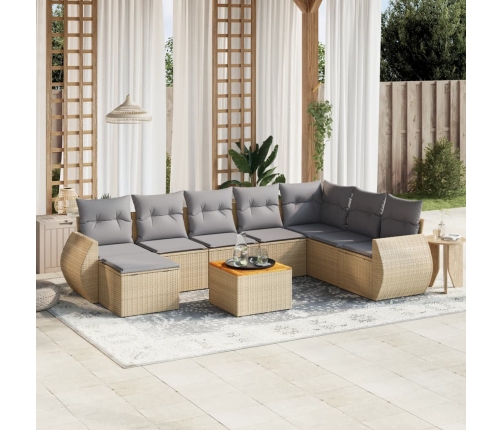 Set de sofás de jardín 9 pzas con cojines ratán sintético beige