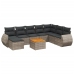 Set de muebles de jardín 9 pzas y cojines ratán sintético gris