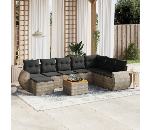 Set de muebles de jardín 9 pzas y cojines ratán sintético gris