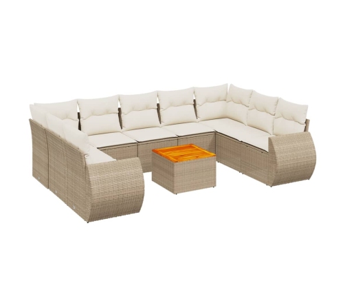 Juego de sofás jardín con cojines beige 10 pzas ratán sintético