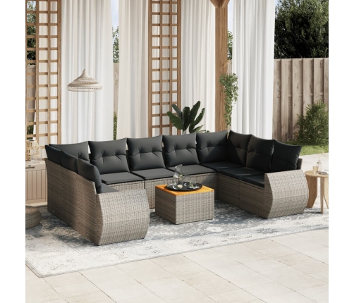 Set de sofás de jardín 10 pzas con cojines ratán sintético gris