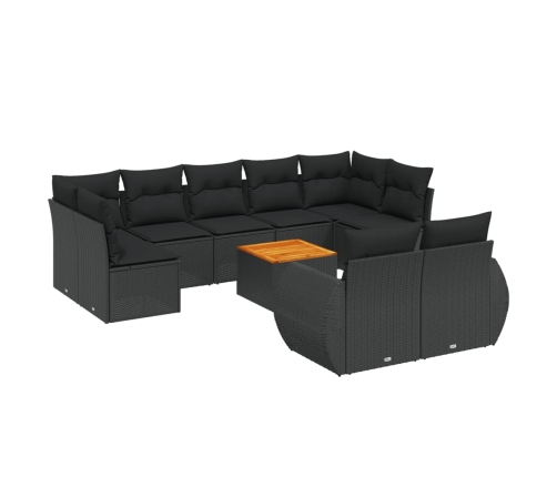 Set de sofás de jardín 10 pzas cojines ratán sintético negro