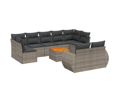 Set de sofás de jardín 10 pzas con cojines ratán sintético gris