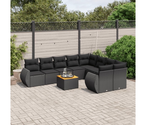 Set de sofás de jardín 10 pzas cojines ratán sintético negro