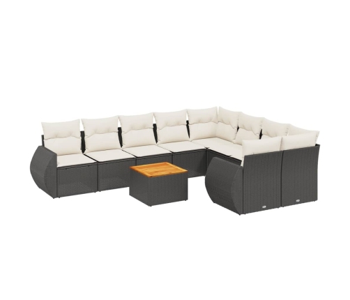 Set de sofás de jardín 10 pzas cojines ratán sintético negro