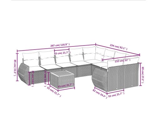 Set de sofás de jardín 10 pzas cojines ratán sintético negro