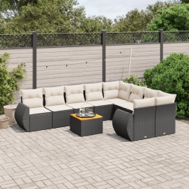 Set de sofás de jardín 10 pzas cojines ratán sintético negro