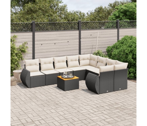 Set de sofás de jardín 10 pzas cojines ratán sintético negro