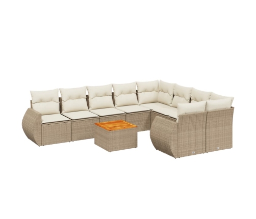 Juego de sofás jardín con cojines beige 10 pzas ratán sintético