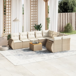 Juego de sofás jardín con cojines beige 10 pzas ratán sintético